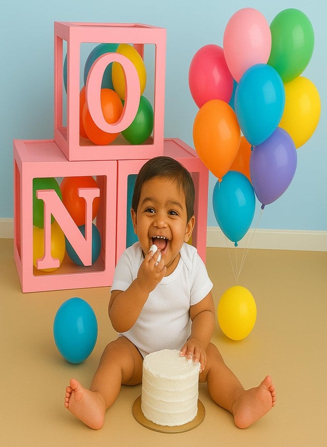 Flyloons One Balloon Box for 1st Birthday Decoration Baby Girls Kids Twins Year Transparent Plain Letter 30 Pcs Pink White Balloon 3 Pcs Pink Box Glue Dots Arrangement Set Items - Image 4